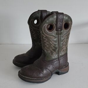 DURANGO | Brown Green Leather 8" Western Cowboy Boots Boys sz 9